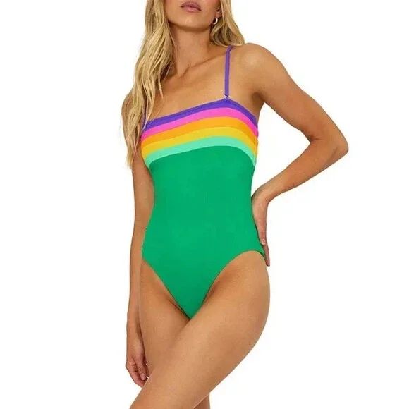 Beach Riot Jessa Swimsuits Women's Small Multi Colorblock One-Piece Beach RED381